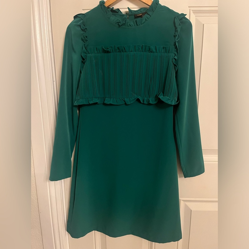 Maje green ruffle dress size 3 european